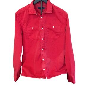 Tommy Hilfiger Mens Red Long Sleeve Button Down Utility Shirt Size Medium
